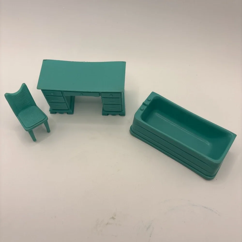 Marx Dollhouse Furniture Lot Of 3 Bedroom Bathroom‎ Plastic Aqua Vintage